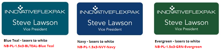 NB-PL plastic name badges 3" x 1.5" - Navy laser etches to white, magnet finding on backs, USPS shipping included