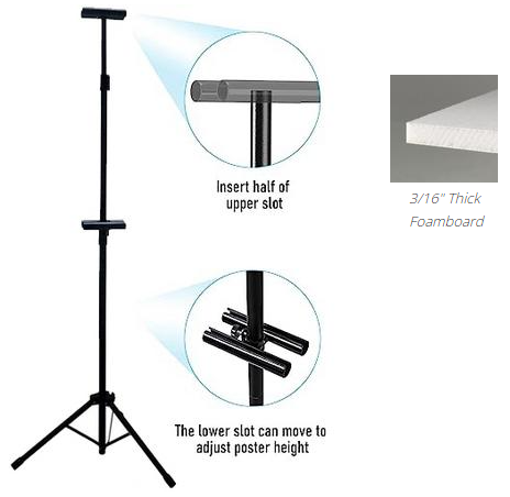 TriPod stand, holds 2 signs, lower slot moves to adjust height for signs