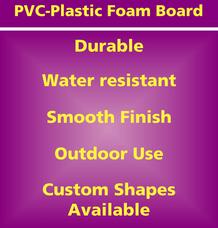 durable water resistant, smooth finish, white PVC plastic board, outdoor use, custom shapes available