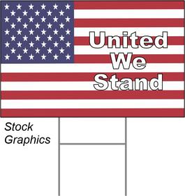 stock graphics - flag 18x24 white coroplast yard sign-United We stand